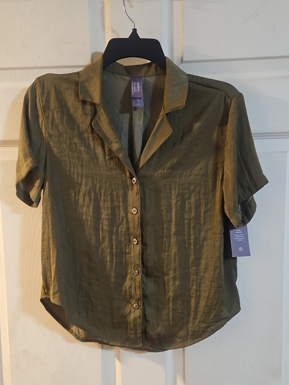 AUDEN LUXURY COLLECTION OLIVE GREEN BUTTON DOWN PAJAMA TOP: NEW WITH TAGS: SZ XS